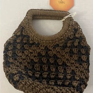 Small Crochet Tote Bag - Fe Noel Brown  Black Hand Bag